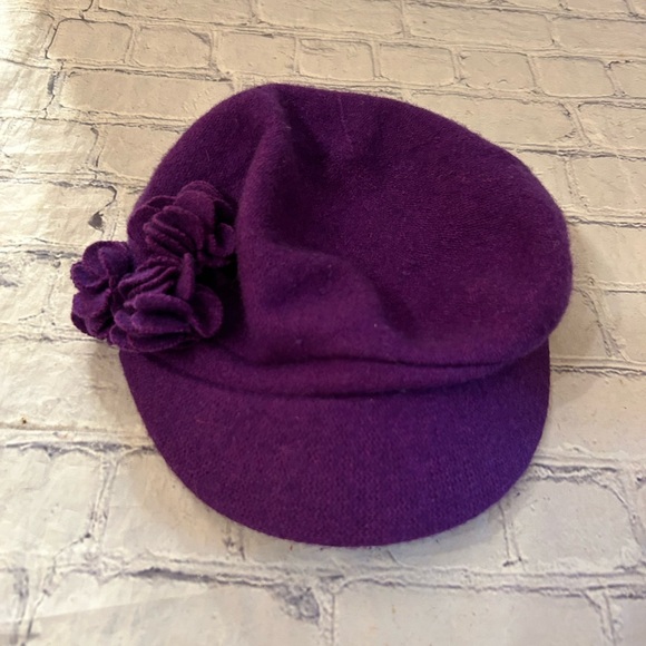WOOL BLEND PURPLE WITH SIDE FLOWERS WOMENS HAT - Picture 5 of 7